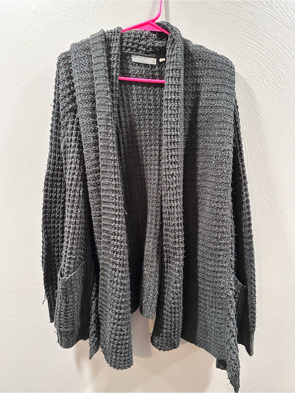 Rip Curl Charcoal Waffle-Knit Open Cardigan